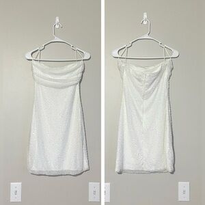Windsor White Beaded Strapless Cowl Neck Mini Dress